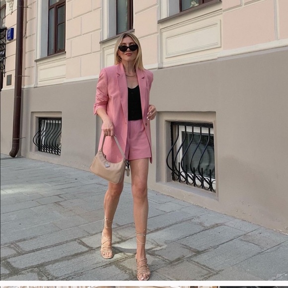 M ZARA Linen Blend Blazer Pink - Picture 8 of 12